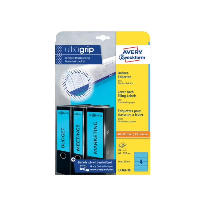 Rugetiket Avery breed 61x192mm zelfklevend blauw