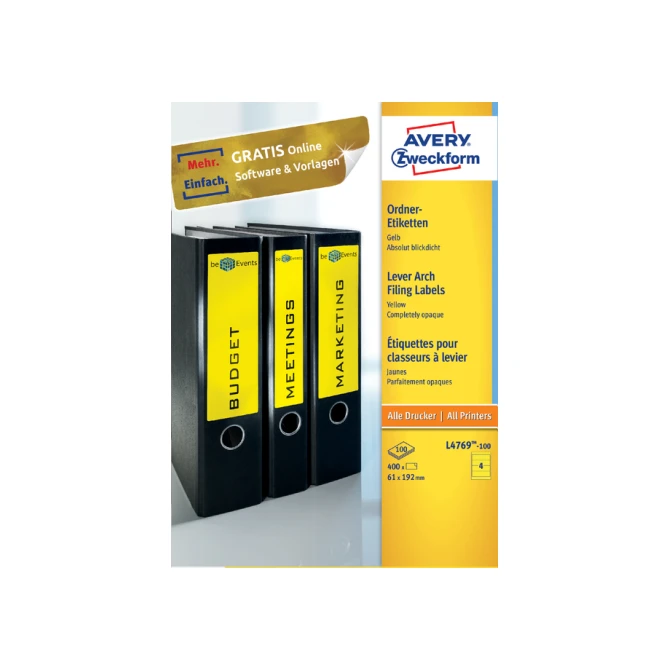 Rugetiket Avery breed 61x192mm zelfklevend geel 100 vel