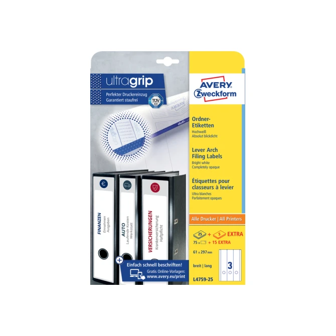 Rugetiket Avery breed/lang 61x297mm zelfklevend wit