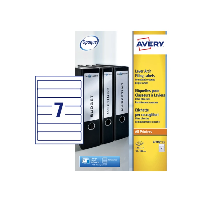 Rugetiket Avery smal 39x192mm zelfklevend wit 25 vel