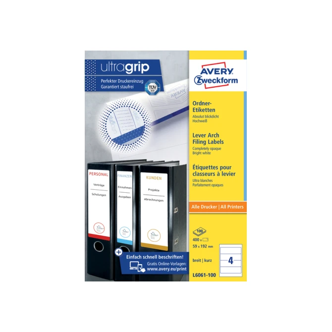Rugetiket Avery Zweckform breed 59x192mm zelfklevend wit 100 vel