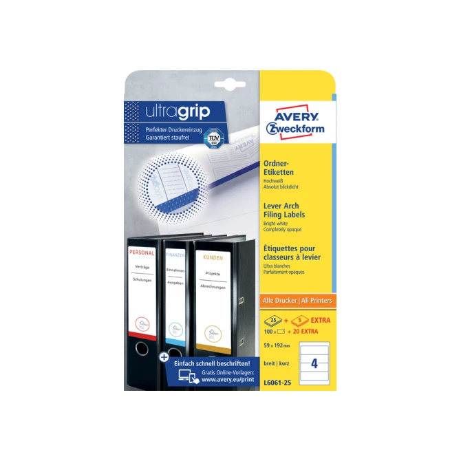 Rugetiket Avery Zweckform breed 59x192mm zelfklevend wit 25 vel