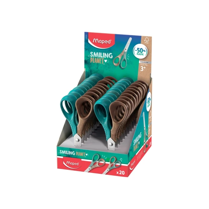 Schaar Maped Smiling Planet 12cm display à 20 stuks bruin/groen