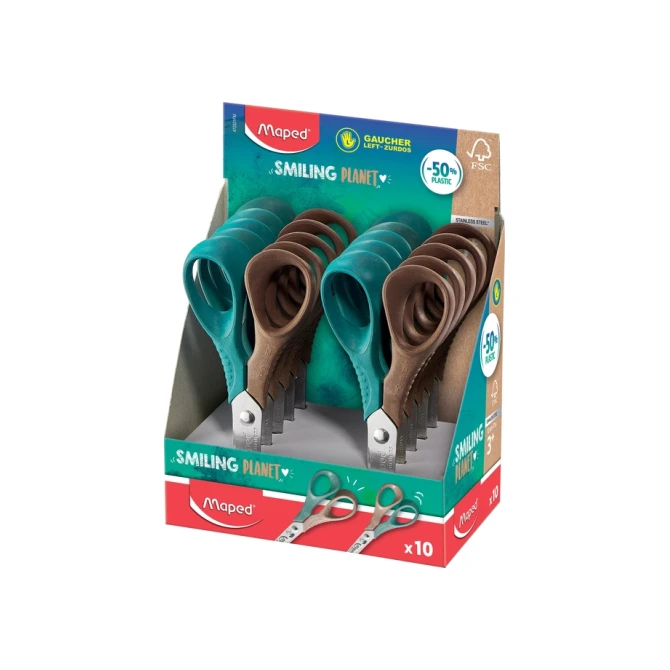 Schaar Maped Smiling Planet 12cm links display à 10 stuks assorti