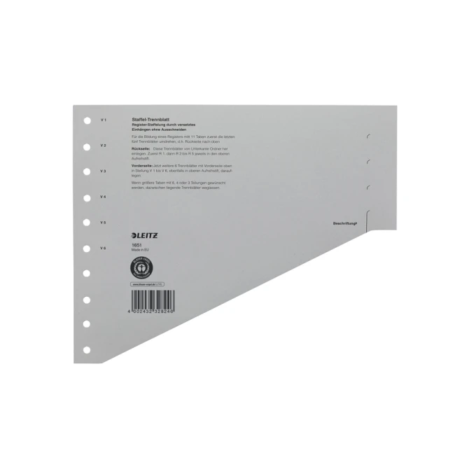Scheidingsbladen Leitz A4 karton 200gr 11-gaats grijs 100 stuks