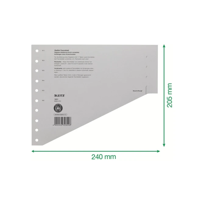 Scheidingsbladen Leitz A4 karton 200gr 11-gaats grijs 100 stuks