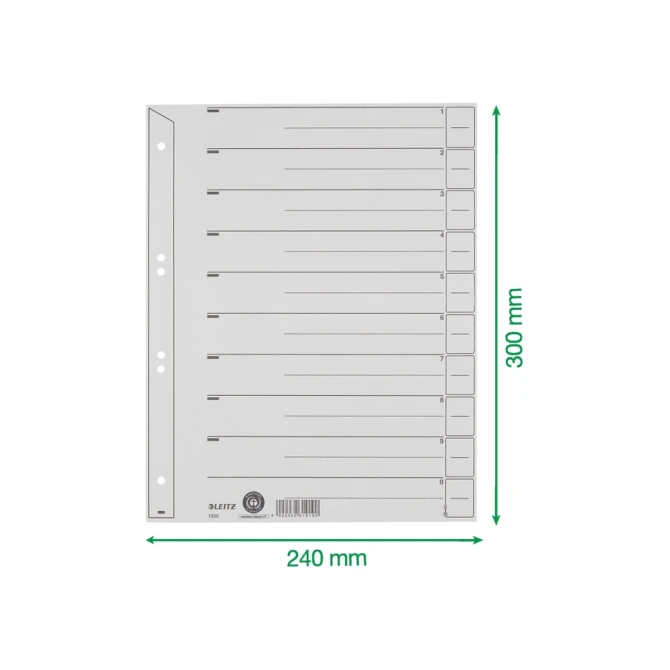 Scheidingsbladen Leitz A4 karton 200gr 6-gaats grijs 100 stuks