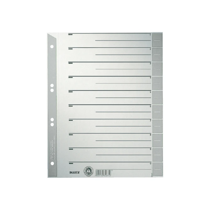 Scheidingsbladen Leitz A4 karton 230gr 6-gaats grijs 100 stuks