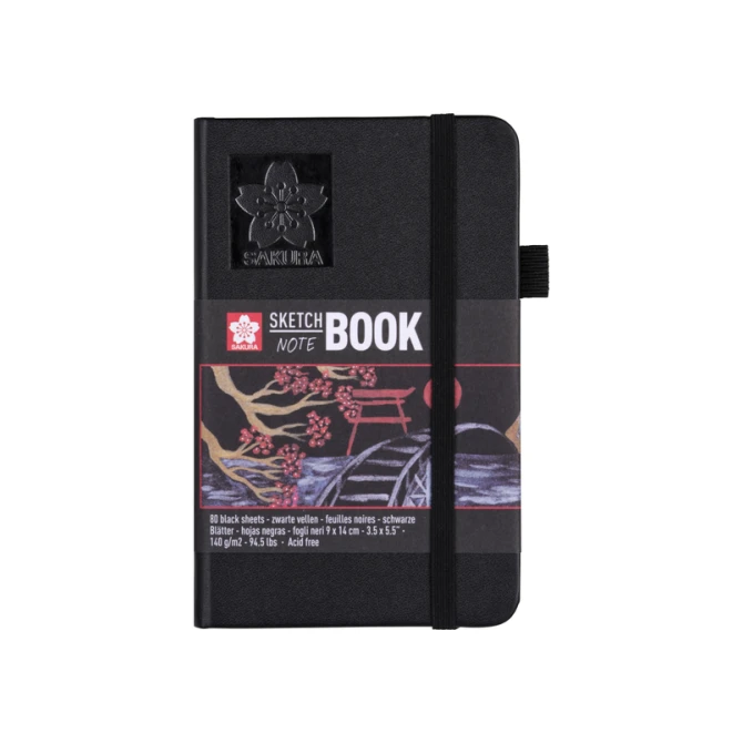 Schetsboek Sakura 80 zwarte vellen 140gr 90x140mm zwart
