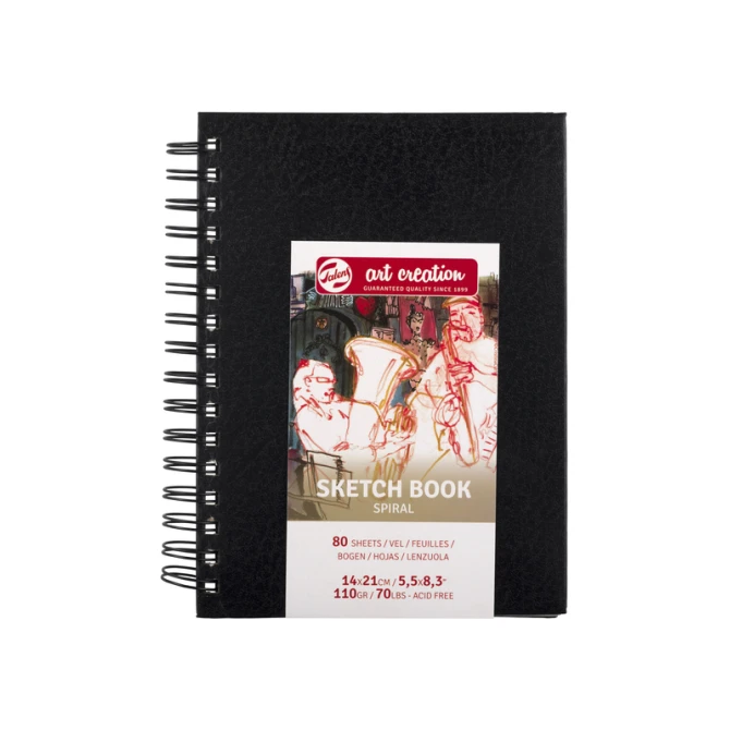 Schetsboek Talens Art Creation 80 witte vellen 110gr 140x210mm spiraal zwart