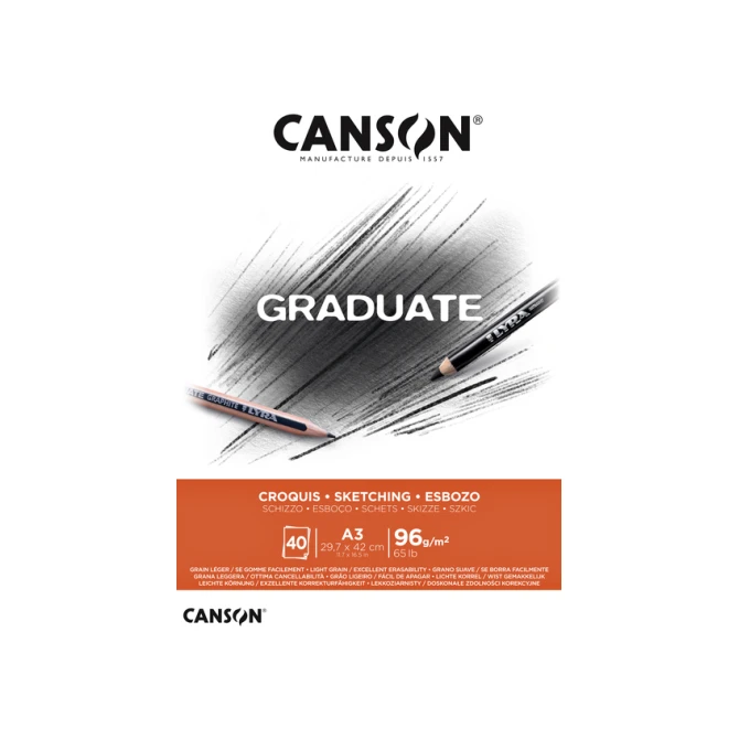 Schetspapier Canson Graduate Sketch 40vel 96gr A3 natuurlijk wit