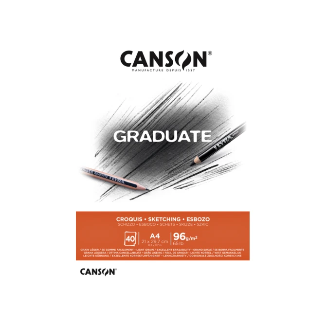 Schetspapier Canson Graduate Sketch 40vel 96gr A4 natuurlijk wit