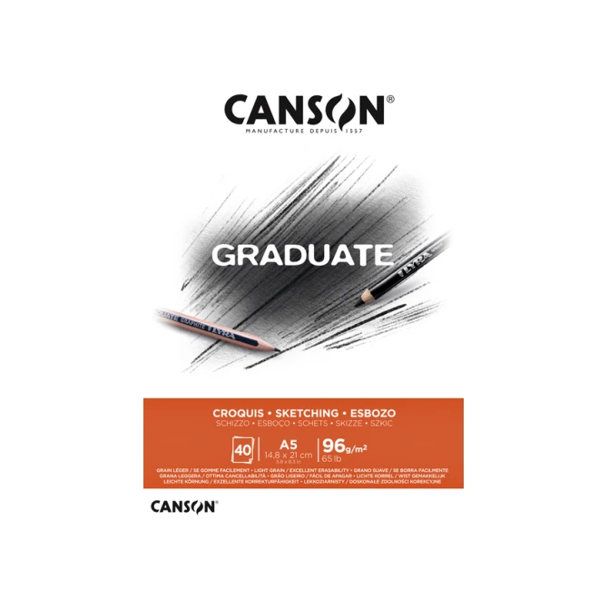 Schetspapier Canson Graduate Sketch 40vel 96gr A5 natuurlijk wit