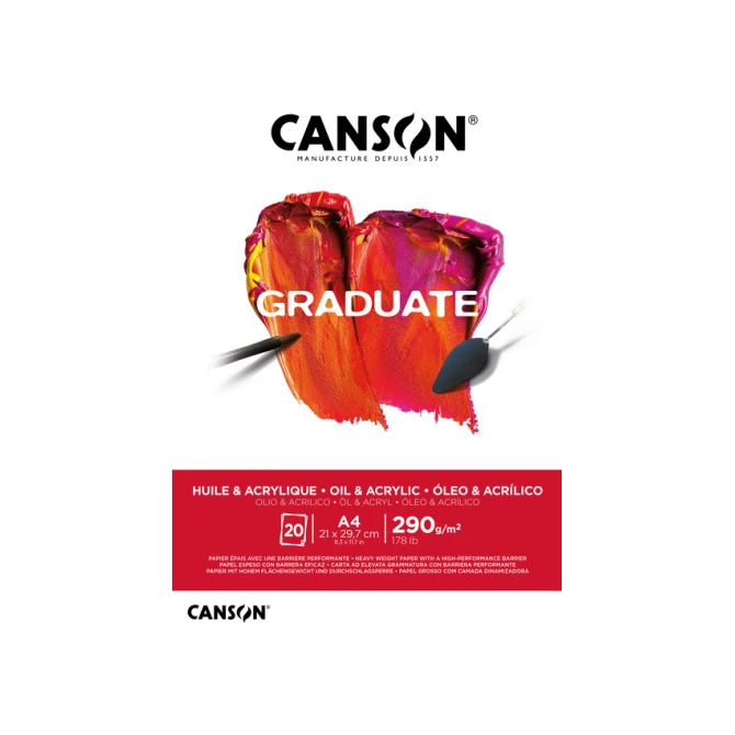 Schilderpapier Canson Graduate Oil & Acrylic 20vel 290gr A4 natuurlijk wit