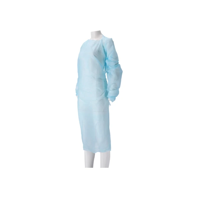 Schort CMT 115x105cm 30mu geruwd lange mouw CPE blauw 20 stuks