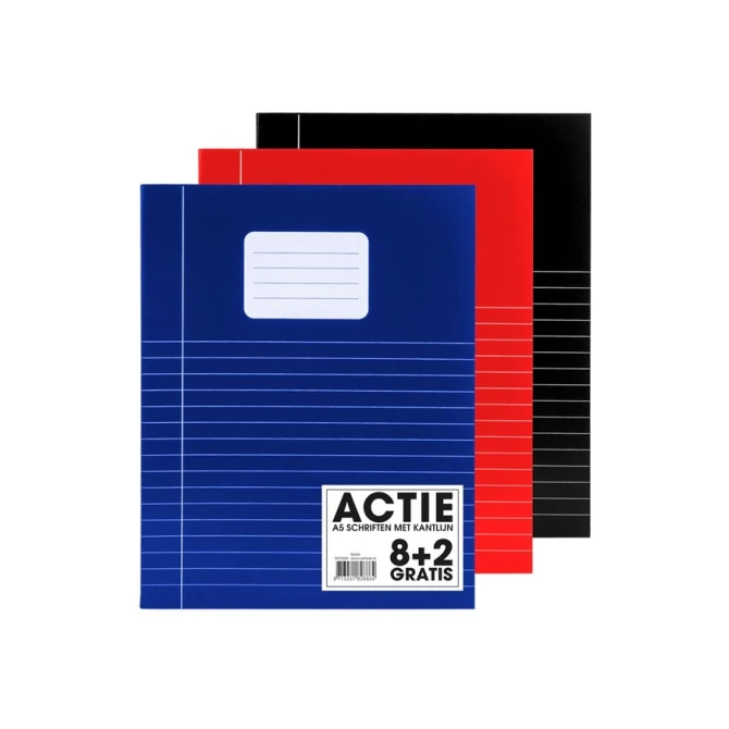 Schrift SOHO Basic A5 lijn 80 pagina's 70gr assorti 8+2 gratis