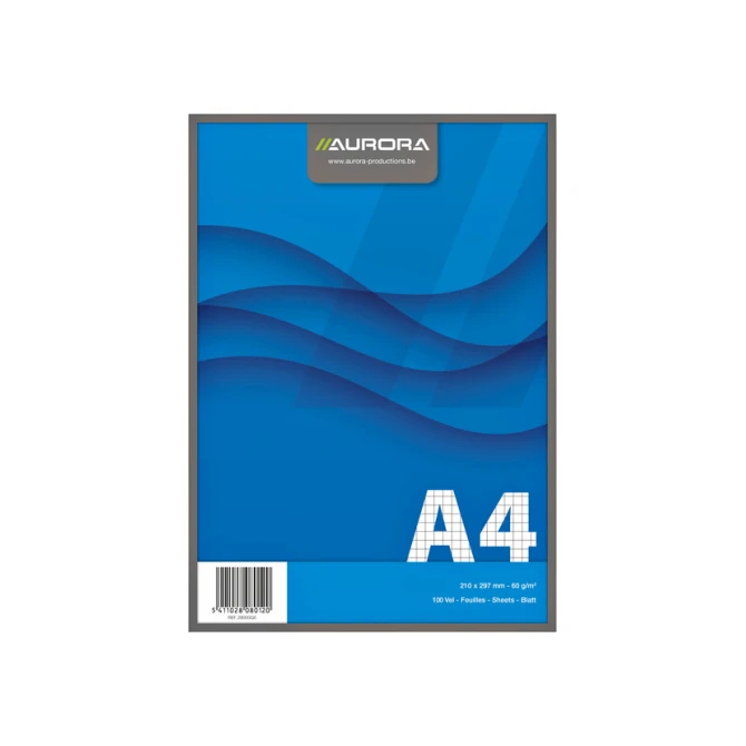 Schrijfblok Aurora A4 ruit 5x5mm 100 vel 60gr blauw