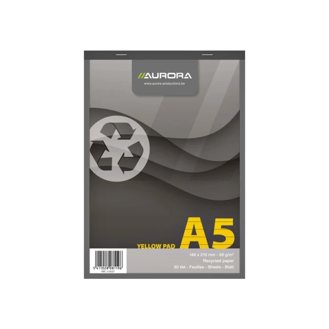 Schrijfblok Aurora A5 lijn 80 vel 80gr geel