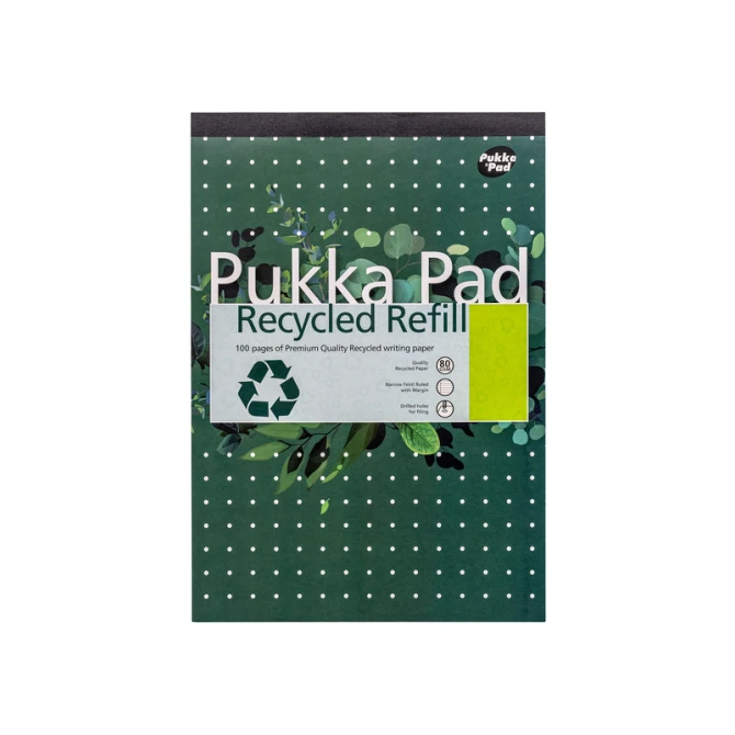 Schrijfblok Pukka Pad Recycled A4 lijn 4-gaats 100 vel 80gr
