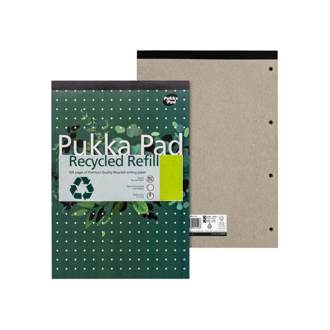 Schrijfblok Pukka Pad Recycled A4 lijn 4-gaats 100 vel 80gr