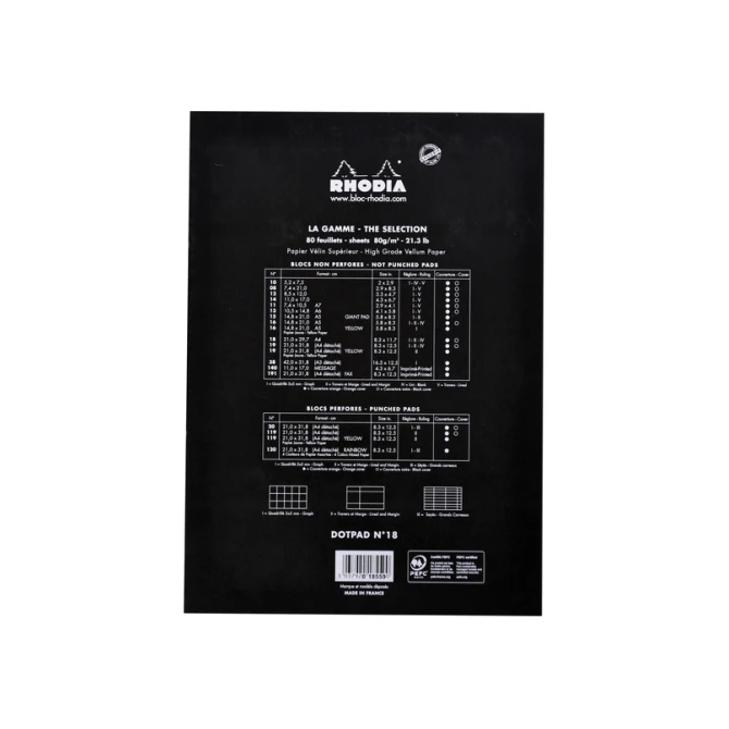 Schrijfblok Rhodia A4 dots 80 vel 80gr zwart
