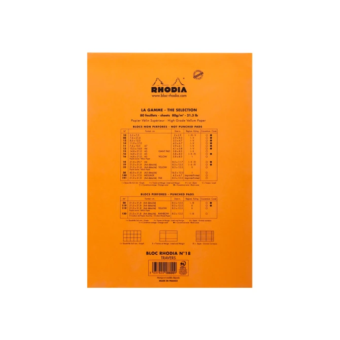 Schrijfblok Rhodia A4 lijn 80 vel 80gr oranje