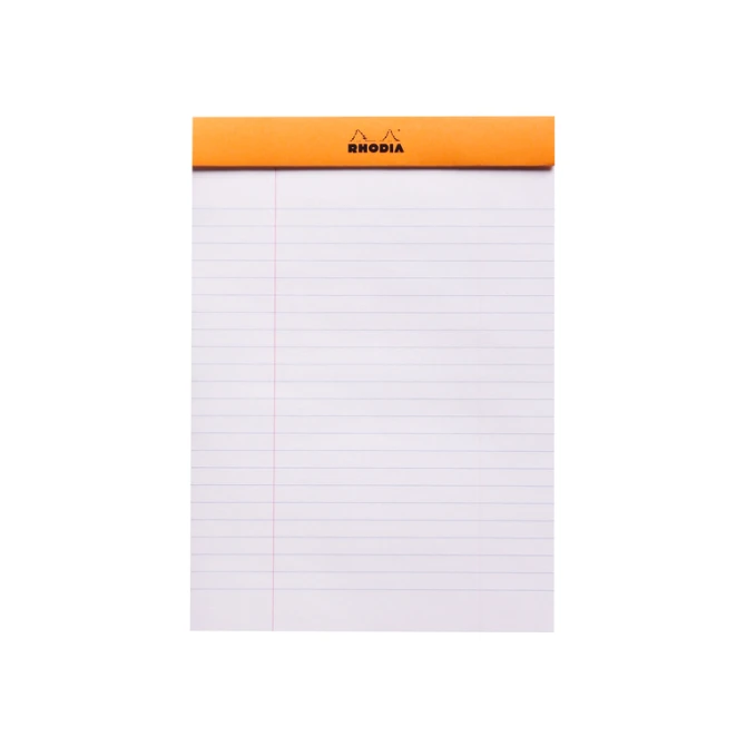 Schrijfblok Rhodia A5 lijn 80 vel 80gr met kantlijn oranje