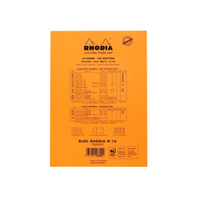 Schrijfblok Rhodia A5 lijn 80 vel 80gr met kantlijn oranje