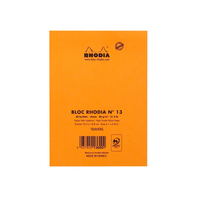 Schrijfblok Rhodia A6 lijn 80 vel 80gr oranje