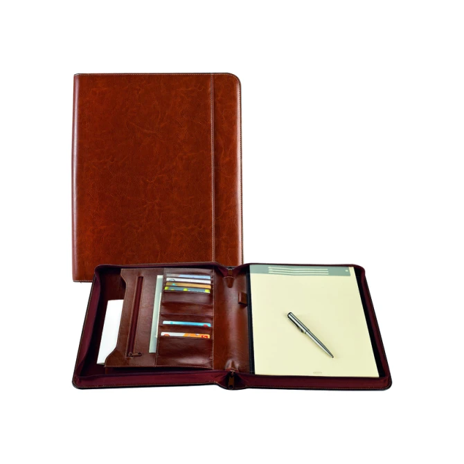 Schrijfmap Brepols Palermo luxe A4 met rits inclusief schrijfblok bruin