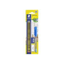 Schrijfset Staedtler inhoud 2 Noris potloden HB en balpen gum slijper en liniaal 6 stuks