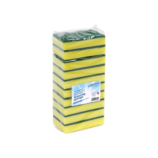 Schuurspons Cleaninq 140x90x28mm geel/groen 10 stuks