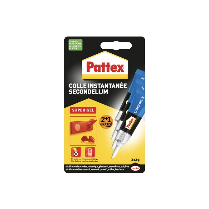 Secondelijm Pattex super gel 3 gram blister 2+1 gratis