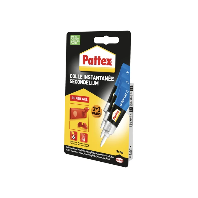 Secondelijm Pattex super gel 3 gram blister 2+1 gratis