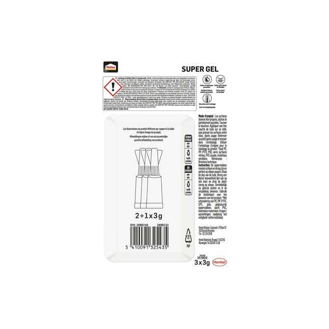 Secondelijm Pattex super gel 3 gram blister 2+1 gratis