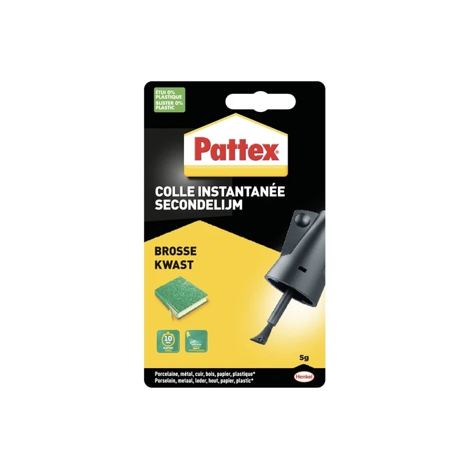 Secondenlijm Pattex met kwast flacon 5 gram op blister