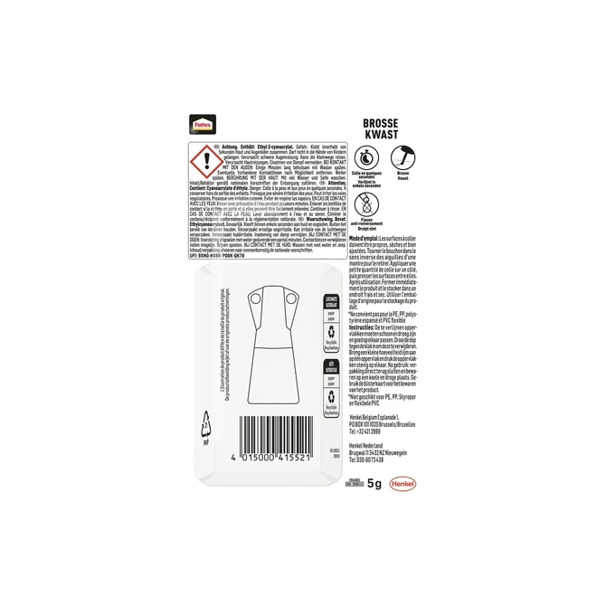 Secondenlijm Pattex met kwast flacon 5 gram op blister