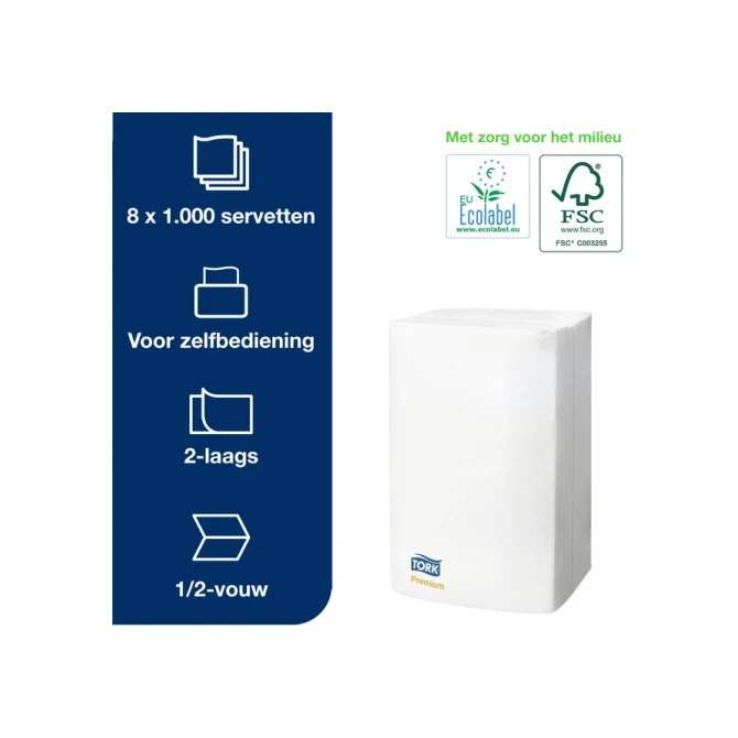 Servet Tork N4 Xpressnap Premium 1/2 vouw 2-laags 213x165mm 1000 vel wit 15850