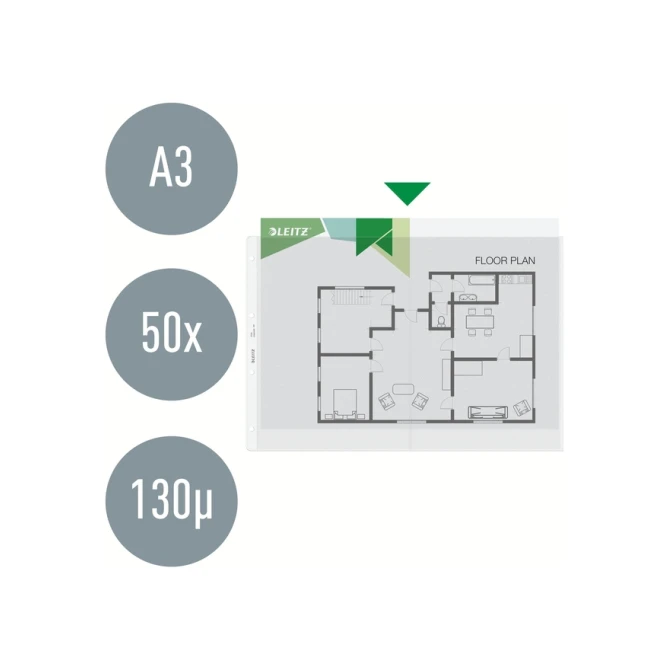 Showtas Leitz Premium copy safe 0.13mm PP A3 landscape transparant 50 stuks