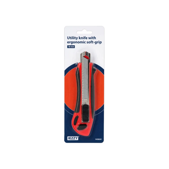 Snijmes IEZZY 18mm kunststof met ergonomische softgrip incl. 3 mesje