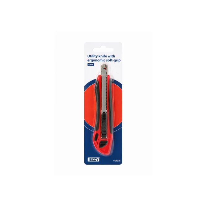 Snijmes IEZZY 9mm kunststof met ergonomische softgrip incl. 3 mesje