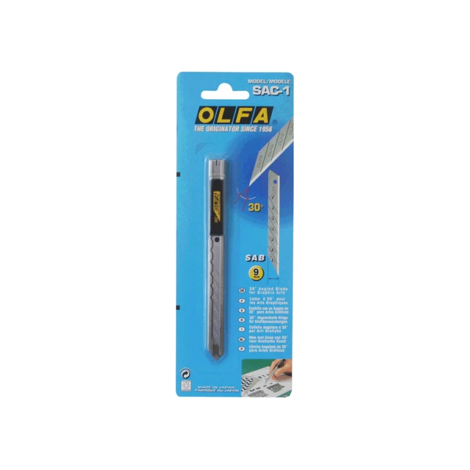 Snijmes Olfa SAC-1 9mm met metalen houder blister à 1 stuk