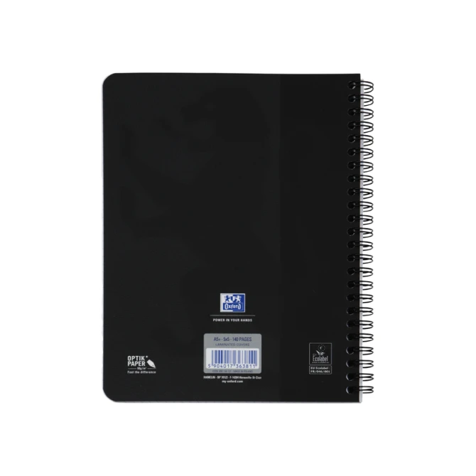 Spiraalblok Oxford Touch A5 ruit 5x5mm 140 pagina's 80gr zwart