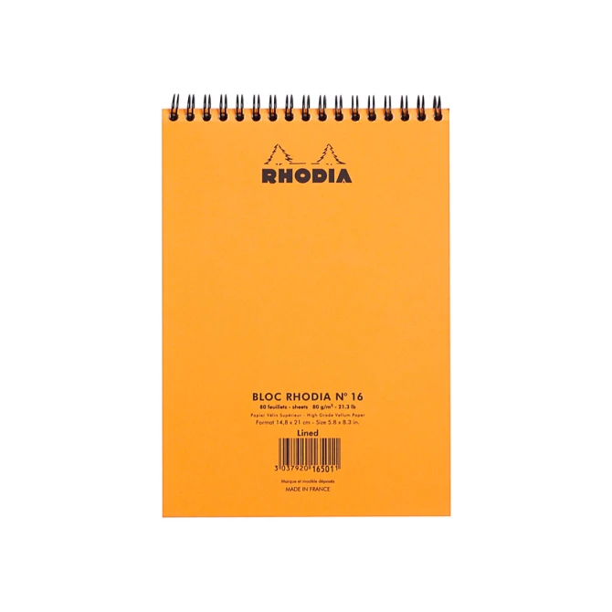 Spiraalblok Rhodia A5 lijn 160 pagina's 80gr oranje