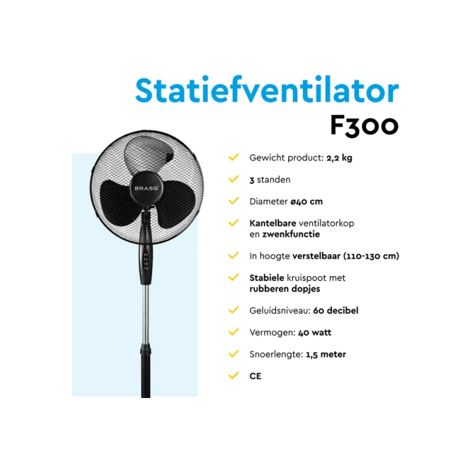 Statiefventilator BRASQ F300 Ø 40cm zwart