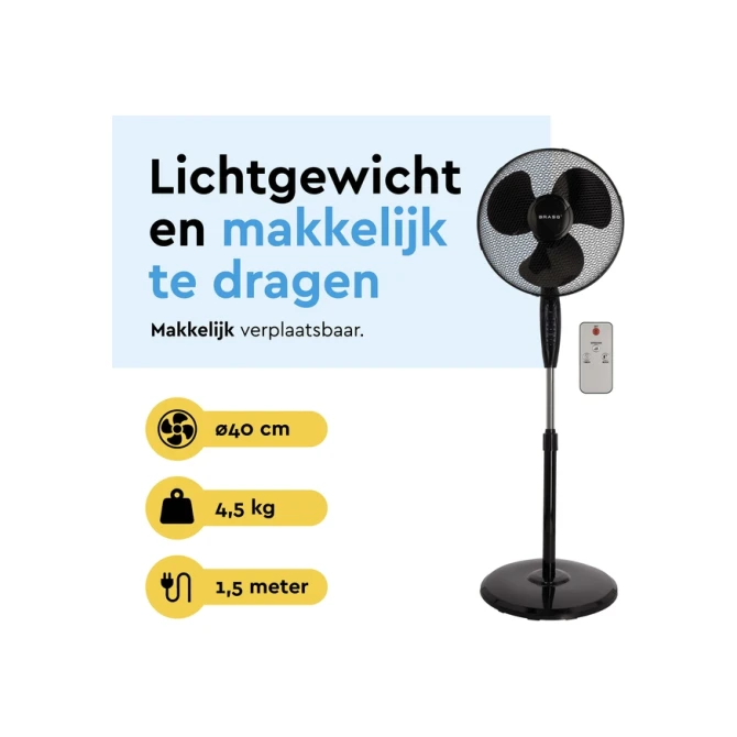Statiefventilator BRASQ met remote Ø 40cm zwart