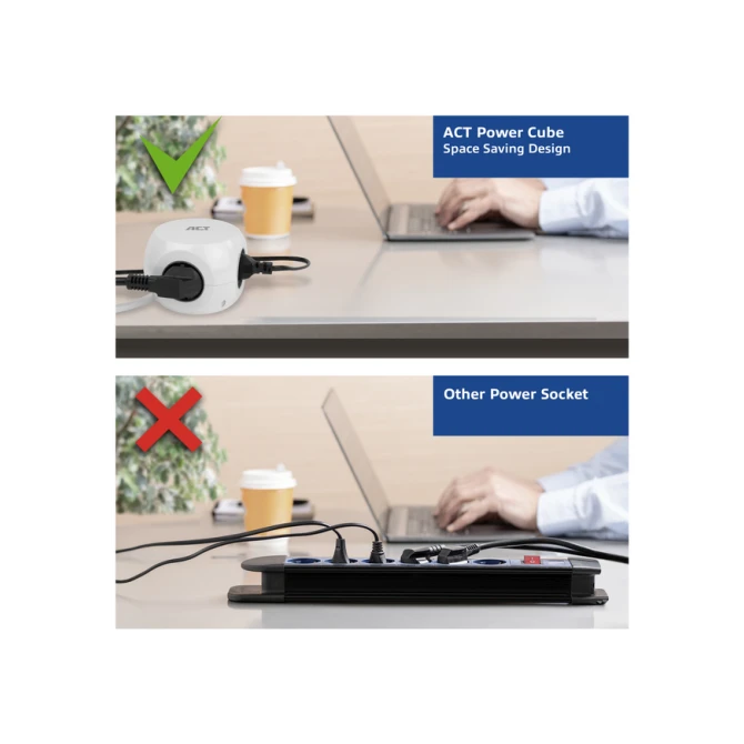 Stekkerblok ACT 3 voudig  inclusief 2x USB C/A 1.5 meter wit/grijs