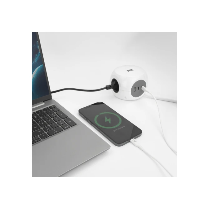 Stekkerblok ACT 3 voudig  inclusief 2x USB C/A 1.5 meter wit/grijs