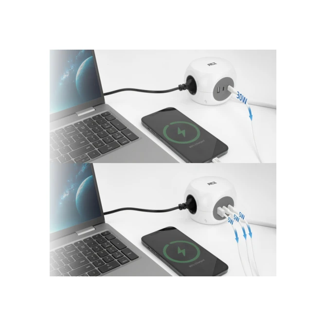 Stekkerblok ACT 3 voudig  inclusief 2x USB C/A 1.5 meter wit/grijs