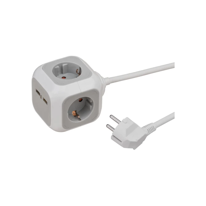 Stekkerblok Brennenstuhl 4 voudig inclusief 2 USB 140cm wit/grijs